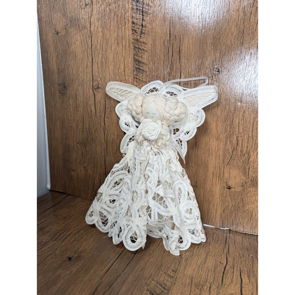 Vintage Angel Christmas Ornament Lace Dress Handmade
